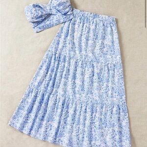 Floral Blue Skirt and Bandeau Top